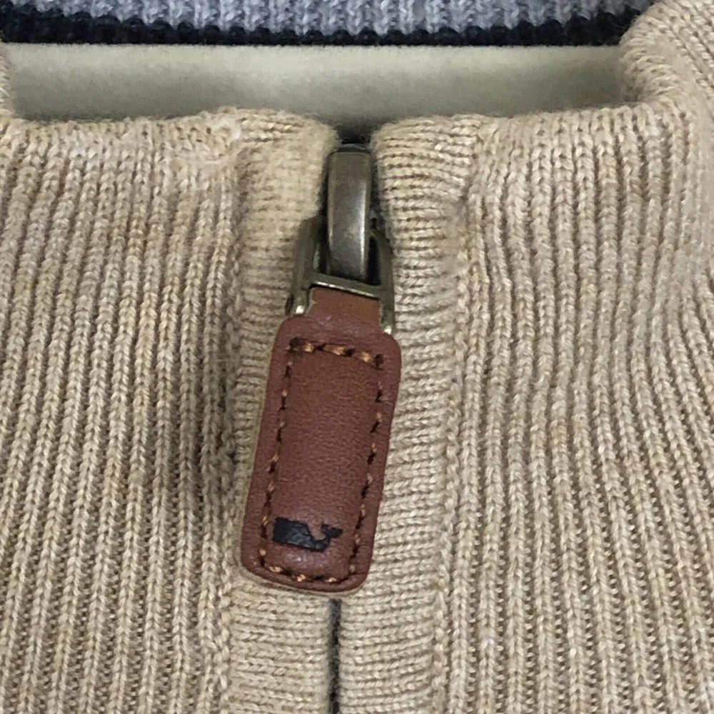 Vineyard Vines Shep & Ian 1/4 Zip Lightweight Cotton Whale Beige Sweater Medium